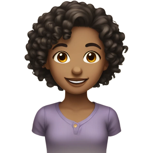 Girl with brown eyes, black curly hair, light brown skin with a smile  emoji