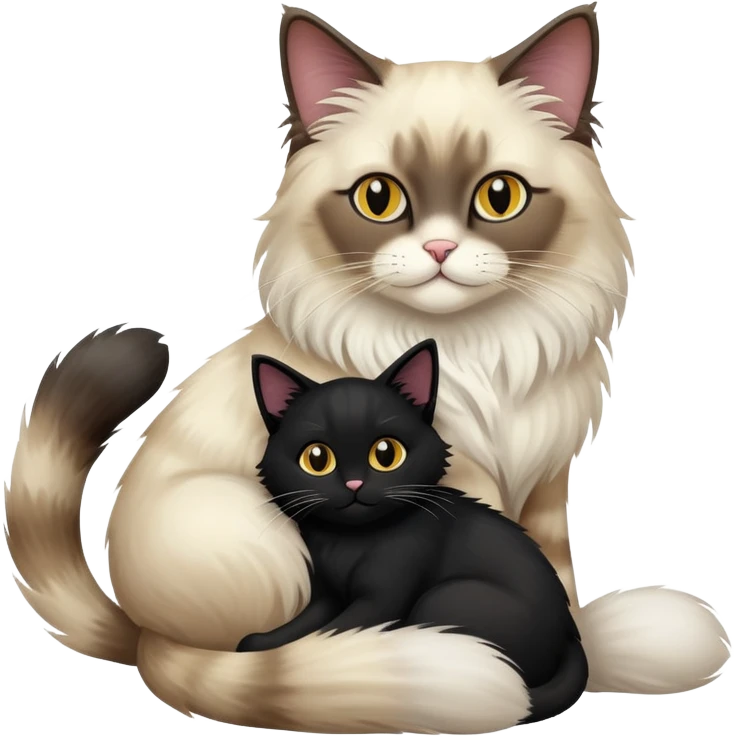 A ragdoll cat hugging a black cat  emoji
