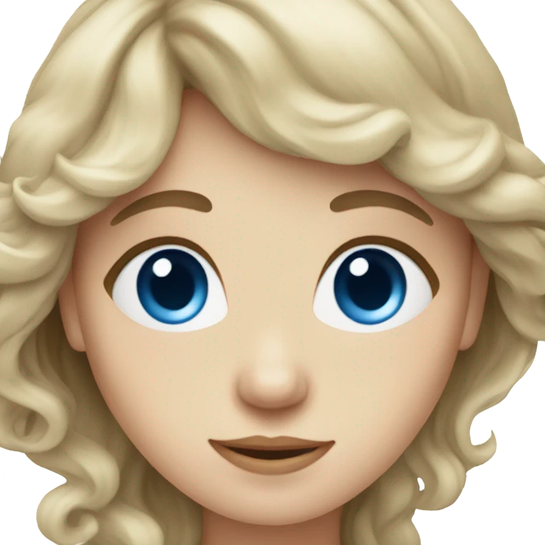 pale woman with brown wavy hair and bangs and blue eyes emoji