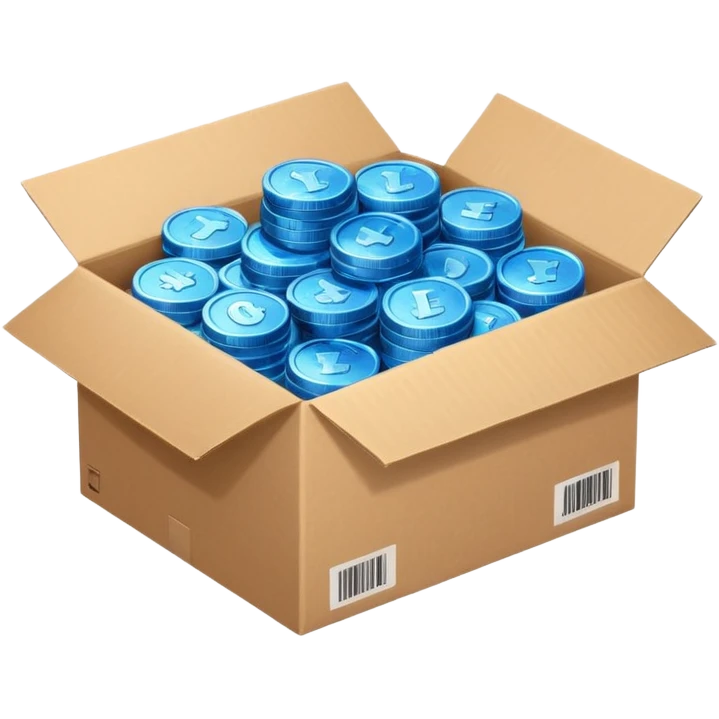 blue coins in a cardboard package emoji