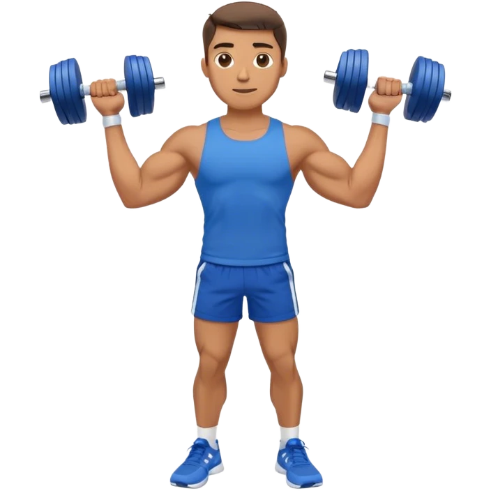 man with blue shorts doing side-lateral raise (T pose) with light dumbbells emoji