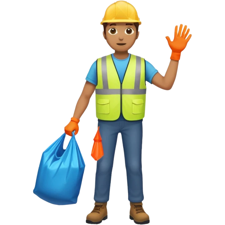 waste-management, neon safety vest, trash picker, cleaning up trash, full body emoji