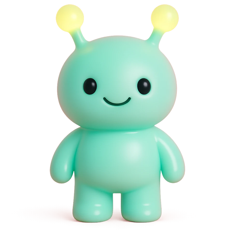 alien with glowing antennae, friendly expression emoji