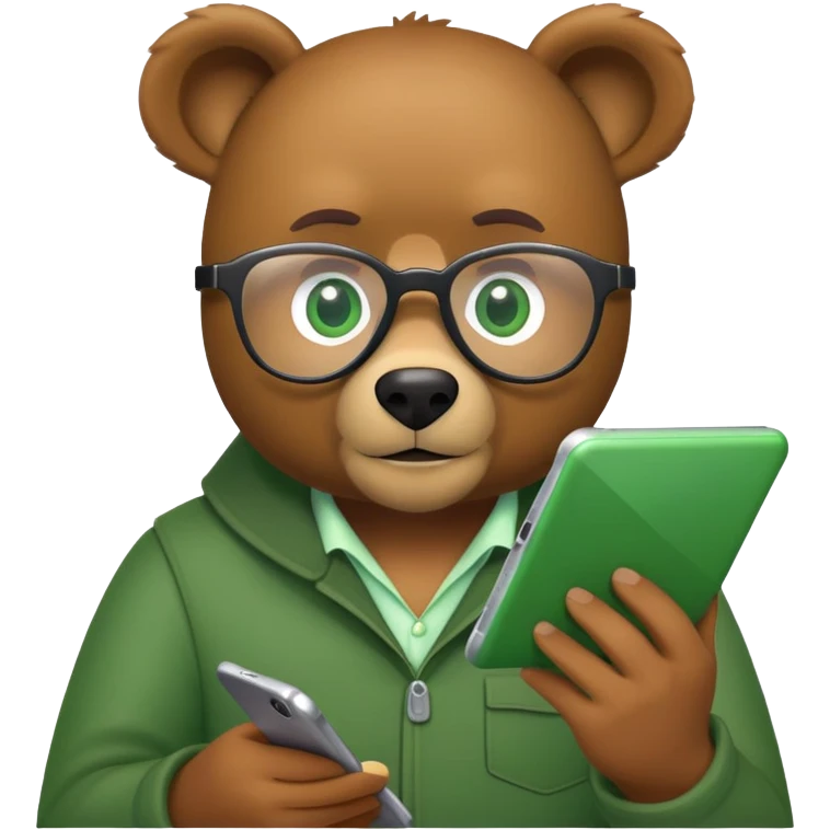 Dave bear reading glass banking app green emoji