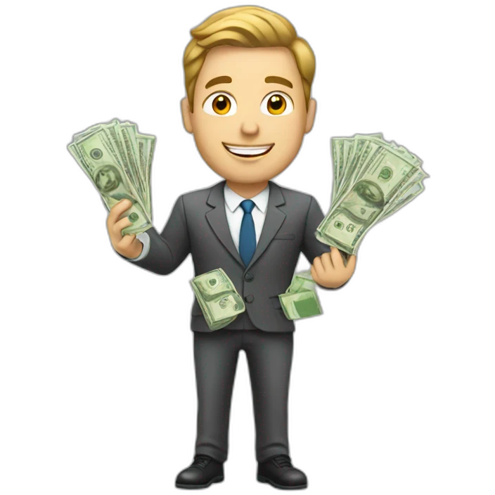 white business man holding money emoji