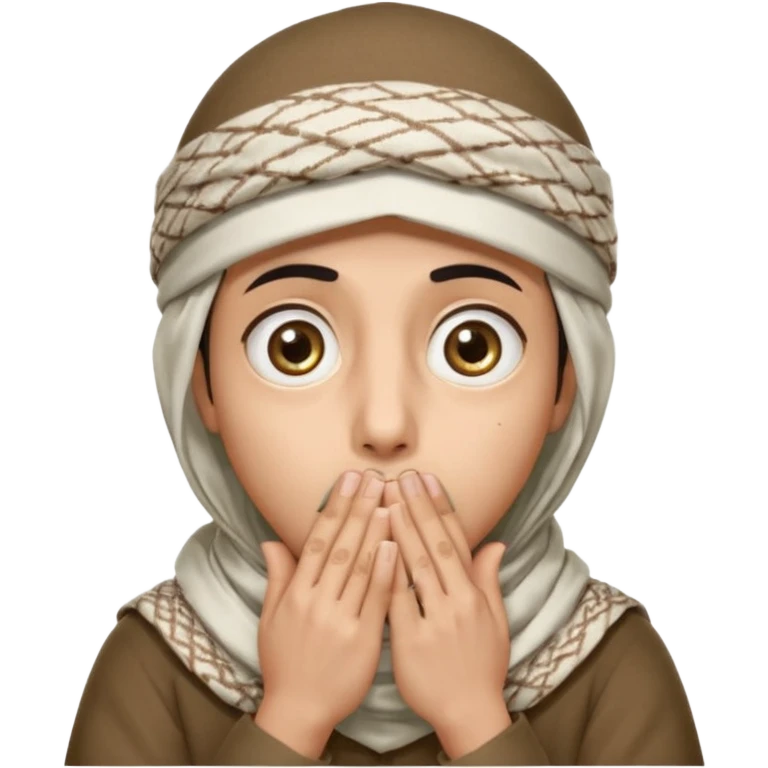 **المشهد**: وجه مصدوم، عيون كبيرة، يديه تغطيان فمه، مع "تأثير انفجار" صغير خلفه (مثل دخان أو شرر).
- **اللمسة**: قبعة تقليدية (مثل الشماغ أو الكوفية) مائلة على رأسه كرمز للبراءة!
 emoji