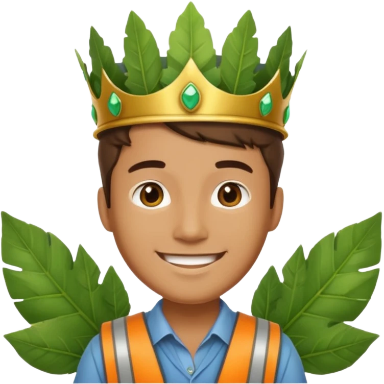 an surveyor man wearing a large leaf crown emoji