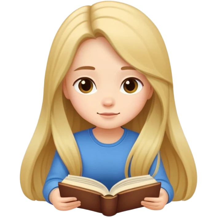 A cute girl with long hair sitting comfortably reading an open book emoji