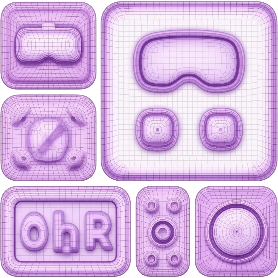 vaporwave 3d wireframe, VR, AR, quirky, unique, tech, pink, purple, aesthetic emoji