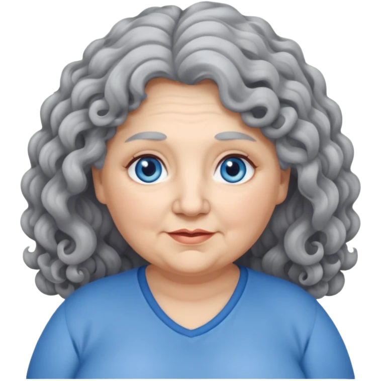 chubby 60 years olde woman with grey long curly hair and bleu eyes emoji