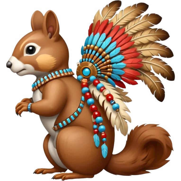 Full Robotic squirrel wearing native American regalia with feathers and beads emoji