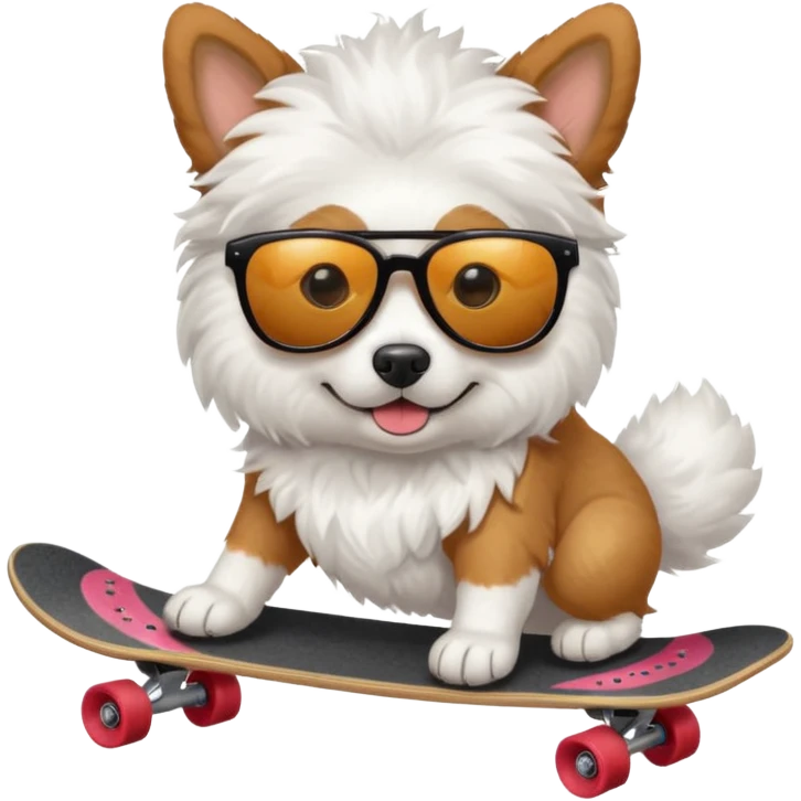 Dog White fluffy skate board sunglasses emoji
