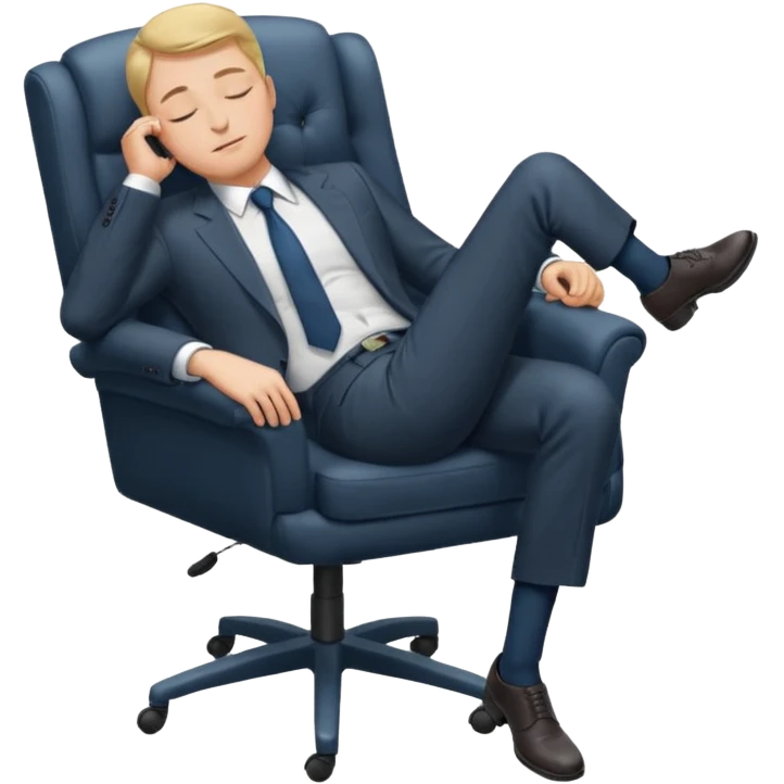 Boss sleeping in a chair with her legs up on the desk emoji