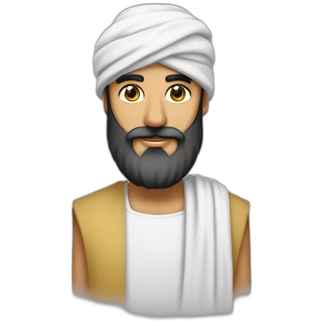 homme arabe avec une très longue barbe noir un turban à carreaux blancs et une longue djellaba blanche emoji