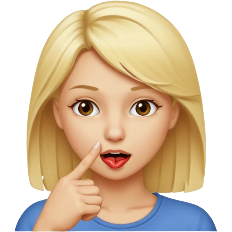 Mujer rubia con el dedo mordiéndose el dedo índice de lado emoji