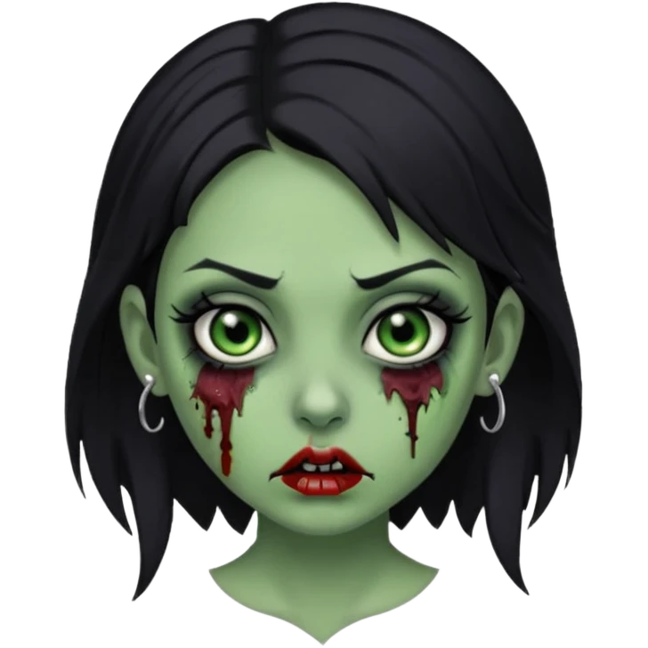 Zombie girl with a nose piercing black hair green skin emoji