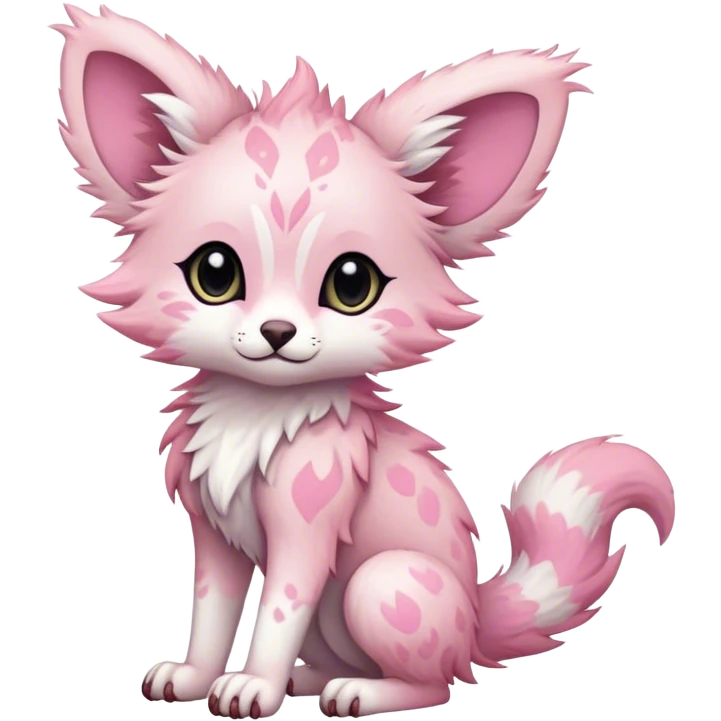 Feral Rare Fantasy cute pastel pink Vernid-Trico-species by LiLaiRa, random markings, tufted ears, full body emoji