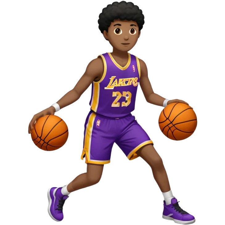 Joven con uniforme de basquetball laker sosteniendo una pelota de basquet emoji