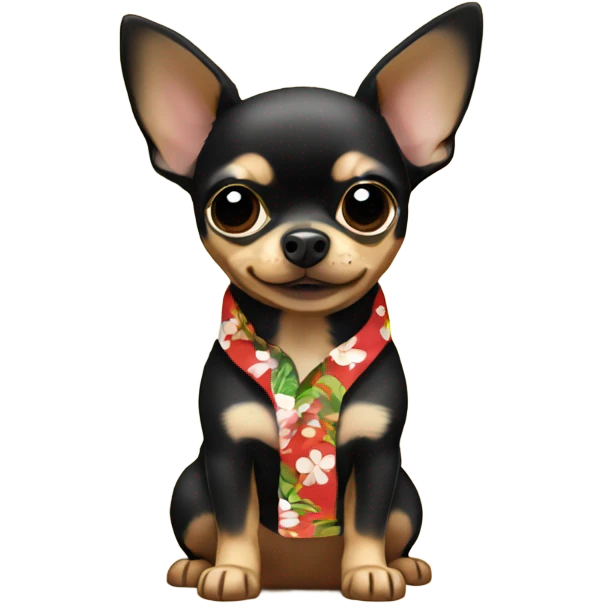 black and tan chihuahua on island with hawaiian shirt emoji