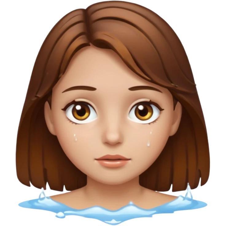 Girl with brown hair and hazel eyes and a wet face emoji