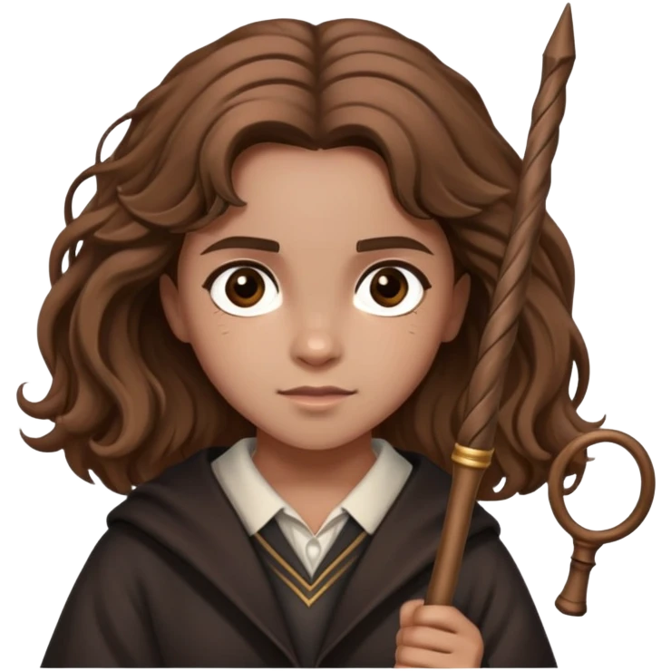 Hermione Granger from Harry Potter with bushy brown hair and wand emoji