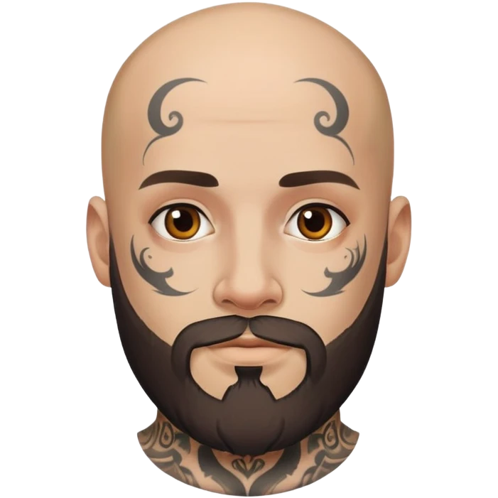 man with beard, not haid, face tattoo emoji