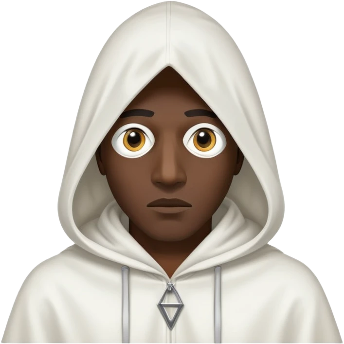 Black man wearing a triangular white hood that covers whole face  like batman with only eye holes emoji
