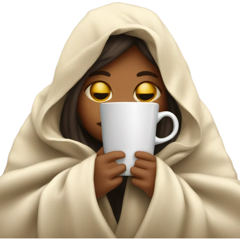 girl inside a blanket sipping coffee eyes closed emoji