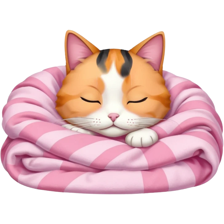 Calico Cat Sleeping Under A Pink Pastel Blanket  emoji