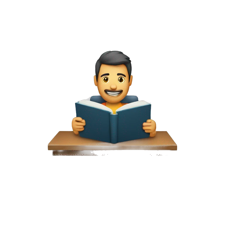 Um homem segurando um livro e um computador  emoji