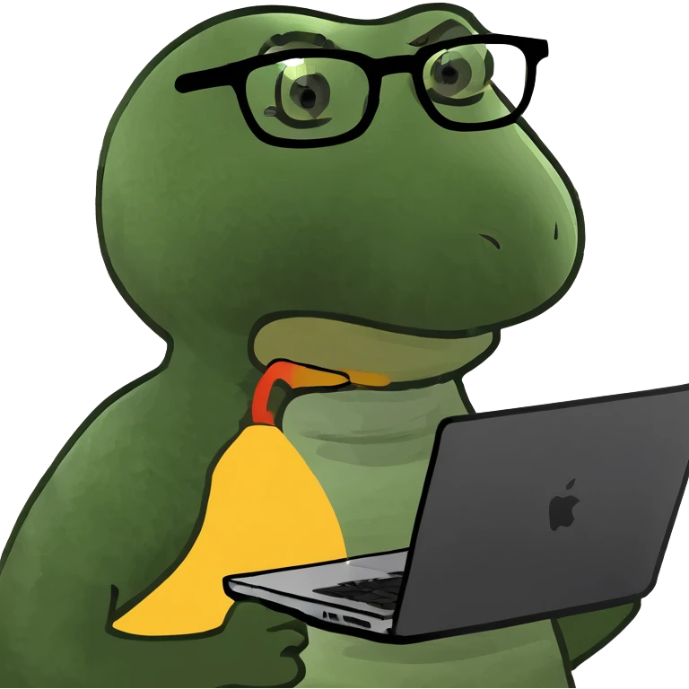 Telegram-style duck wearing glasses, programming Python on a laptop emoji