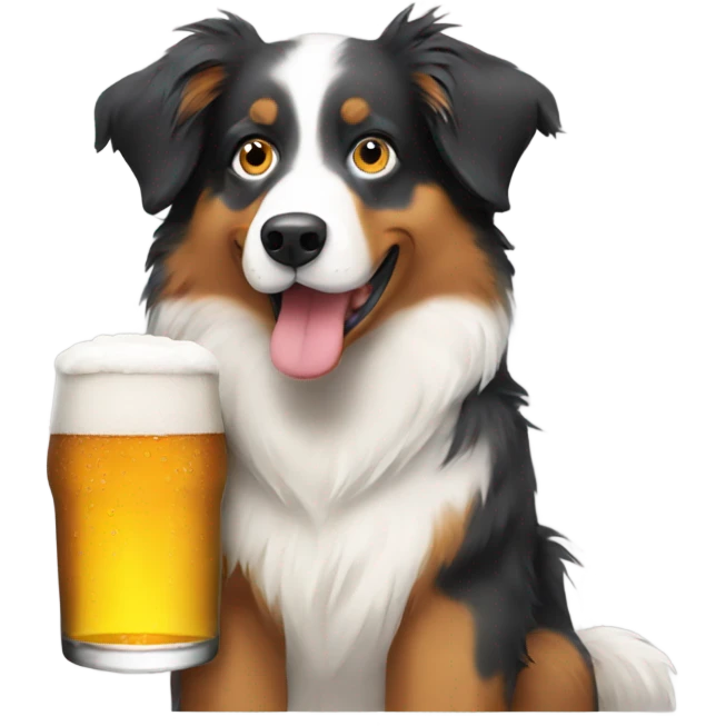 Australian shepard drinking a beer emoji