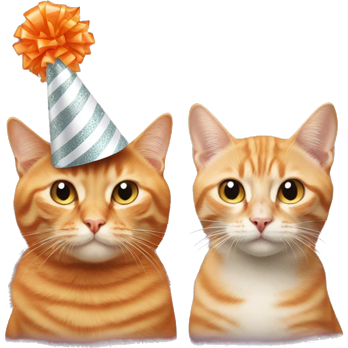Orange cat and beige cat wearing party hat emoji
