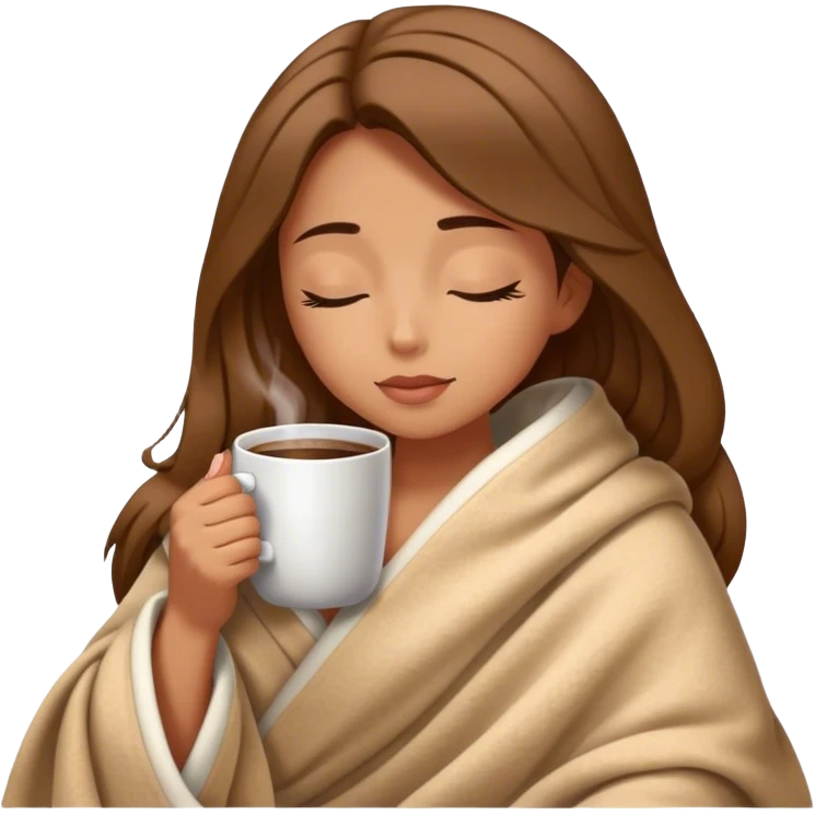 girl inside a blanket sipping coffee eyes closed emoji
