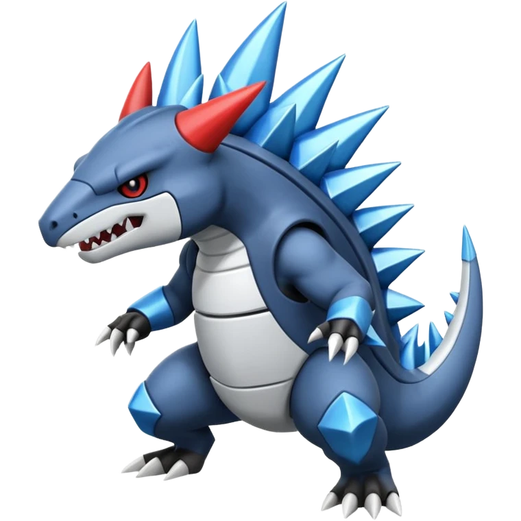 Futuristic white and black and blue Tyrunt-Aggron-Axew-fusion emoji