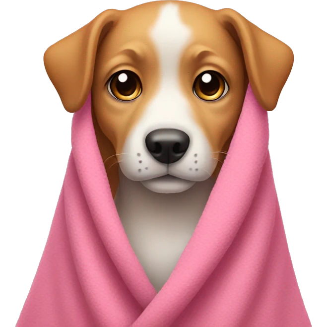Cute dog with pink blanket over it emoji