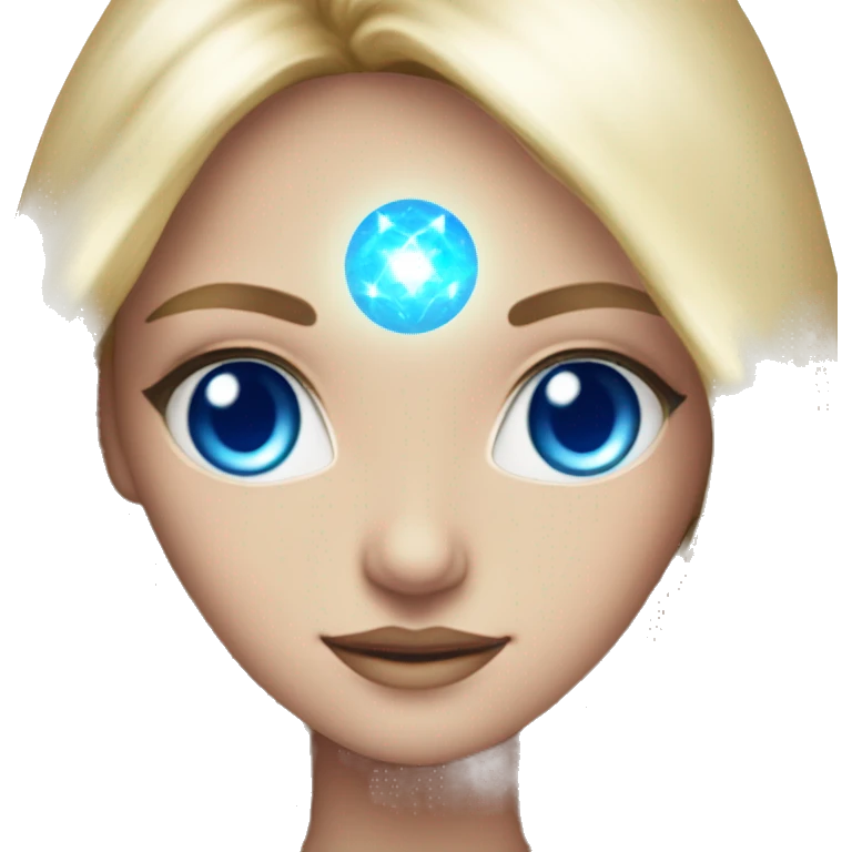 magical diva with thin pink andromedan face long blonde hair and blue eyes glowing third eye emoji