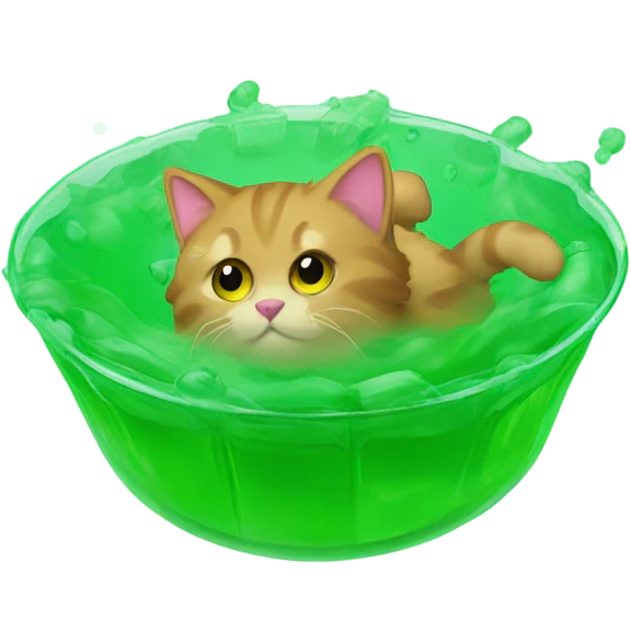 A cat flying through green jello who is super fluffy emoji