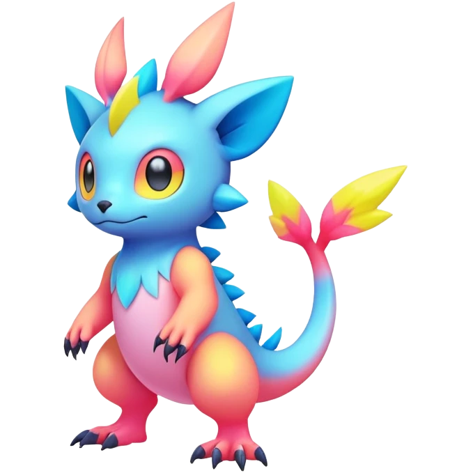 lush pastel-bright-vibrant warm-colored modern colorful neon-colored Fakémon-Digimon-Fionbri-Trico-creature (full body) emoji