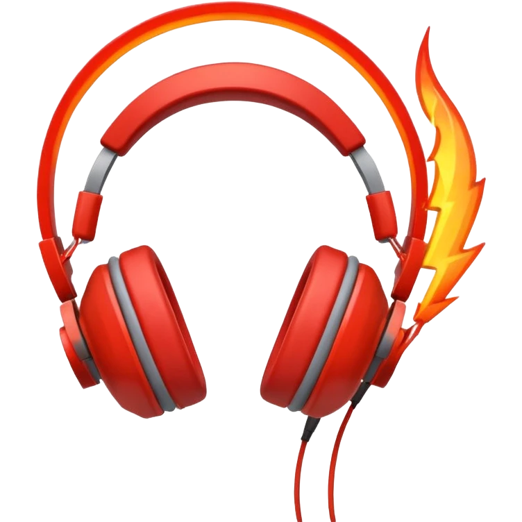 Red fire with orange headphones and background Red lightning bolt emoji