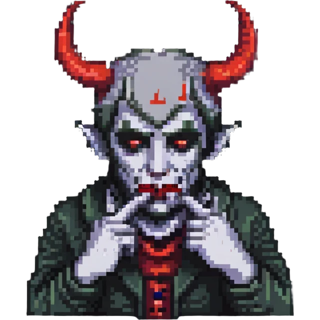 devil making a be quiet gesture, finger to lips emoji