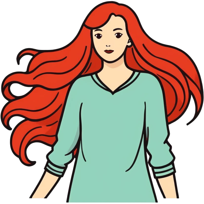 Woman with long red hair flowing looking like a raven in her early 50’s emoji