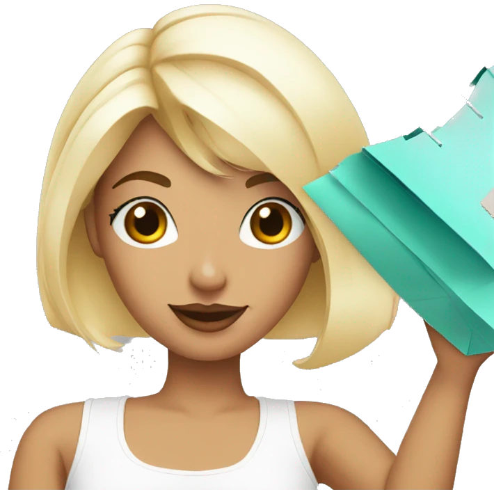 white influencer taking selfie with a shopping bag emoji