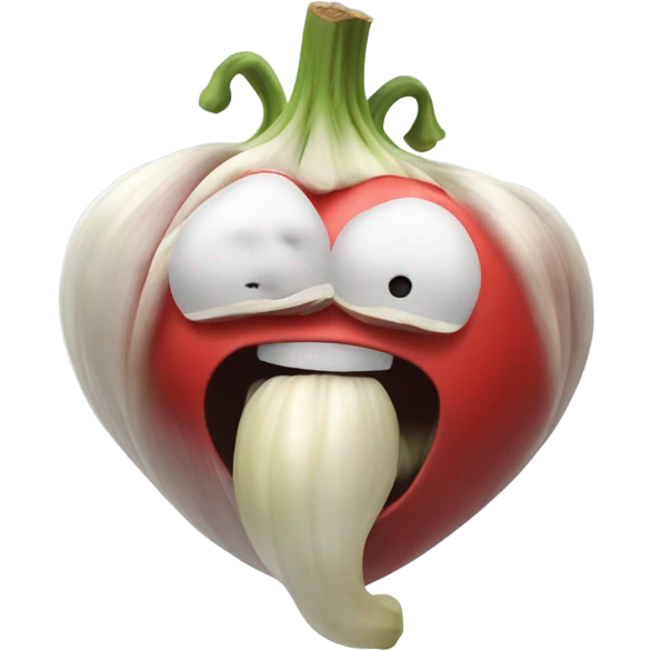 A little heart coughing in a cloud of garlic and onion emoji