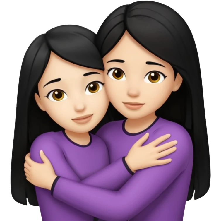 two girls - 1 black haired light skin and second is light skin brunette are hugging emoji