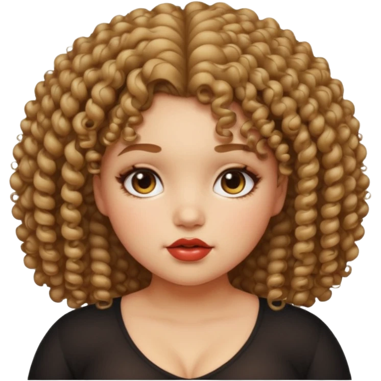 a girl face with kinky, horny, seductive expression with curly hair.the face will be round and chubby emoji