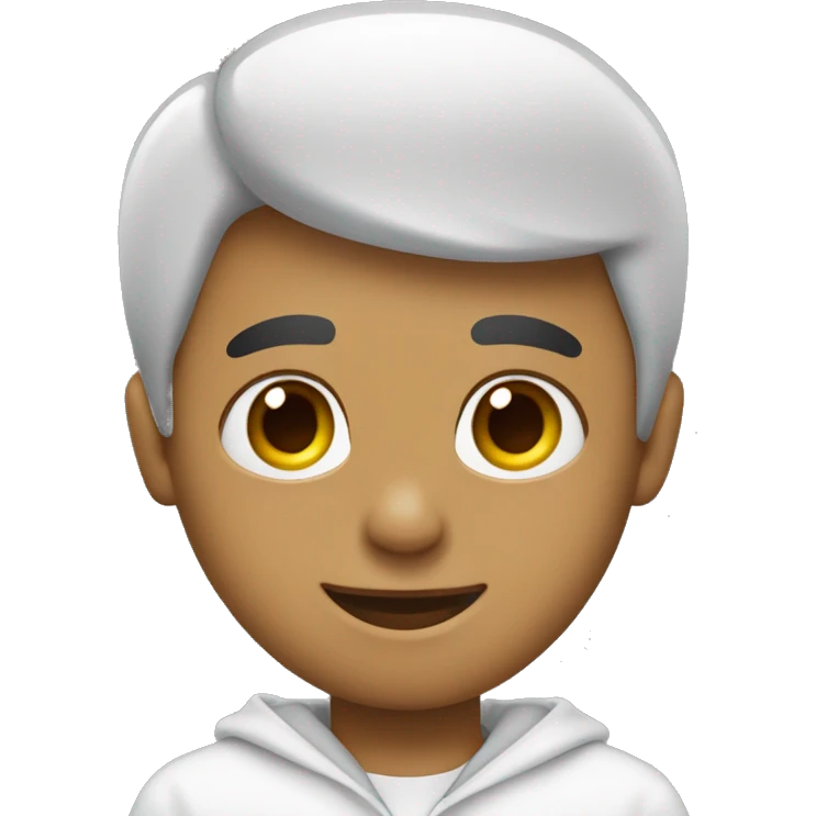 Menino jovem, cabelo branco e olhos pretos pequenos emoji
