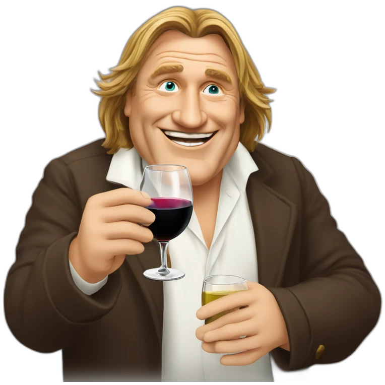 Gérard depardieu in thé Messenger style with glass if wine who cheers emoji