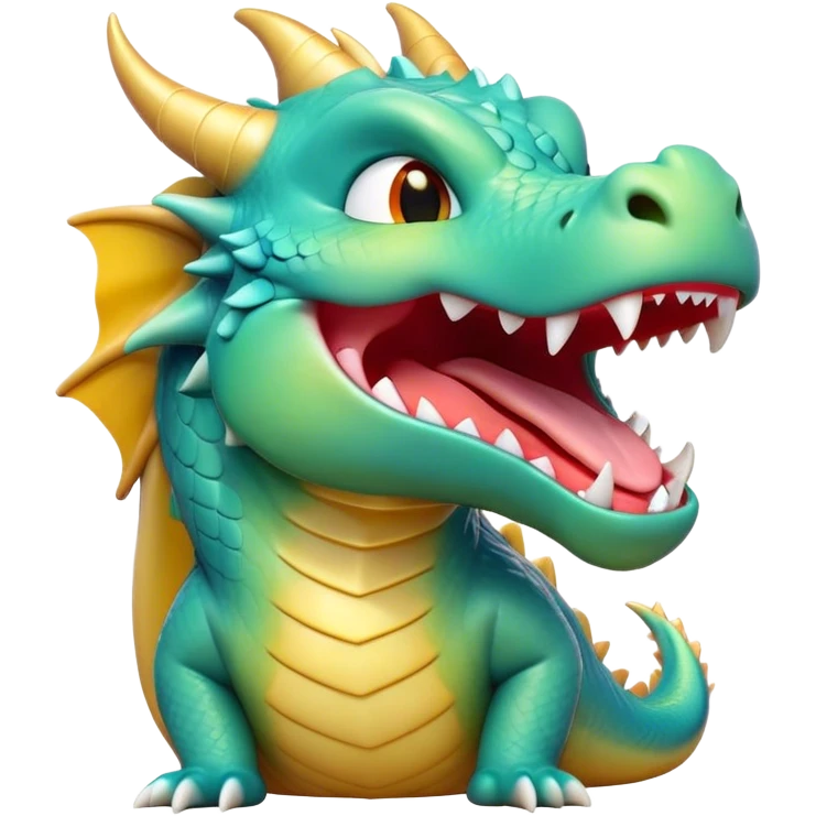 Cinematic Cute Yawning Dragon Portrait Emoji, Head tilted slightly with a dramatic, wide-open yawn, showcasing a soft, lustrous scaled body with gently drooping fins and half-closed, drowsy eyes, each scale rendered in exquisite detail under natural light; high shine, relaxed yet expressive, styled with a dash of fantastical charm, soft glowing outline, capturing the essence of a sleepy yet affectionate dragon that appears ready to stretch out and rest in its enchanted lair! emoji