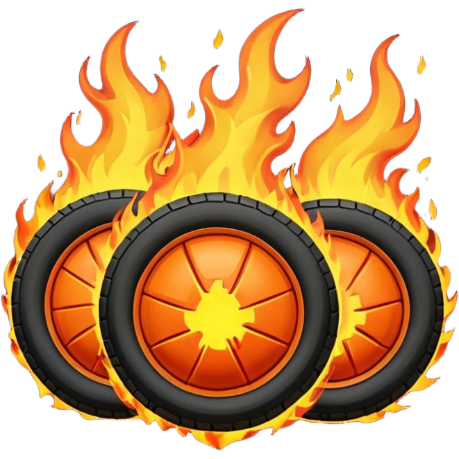 fireballs with flames in semi tires emoji